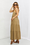 Spaghetti Strap Tiered Dress with Pockets in Khaki