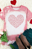 Pink Leopard Heart Shaped Bleached Print Short Sleeve T Shirt