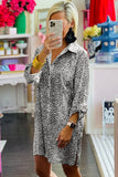 Long Sleeve Leopard Animal Print Shirt Dress