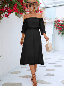 Frilled Off-Shoulder Sleeve Dress