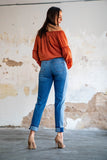 Light Wash Paneled High Rise Jeans