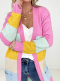 Candy Ribbon Color Block Long Knit Cardigan