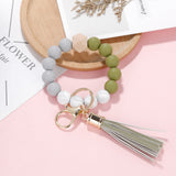 Colorblock Beaded Bracelet with Tassel Keychains