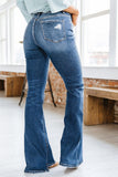 Star Print Split Seam Flared Jeans