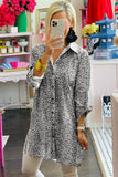 Long Sleeve Leopard Animal Print Shirt Dress