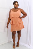 By The River Full Size Cascade Ruffle Style Cami Dress in Sherbet