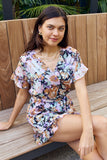 Floral Tie Belt Ruffled Romper