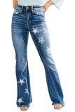 Star Print Split Seam Flared Jeans