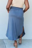 Doublju Comfort Princess Full Size High Waist Scoop Hem Maxi Skirt in Dusty Blue