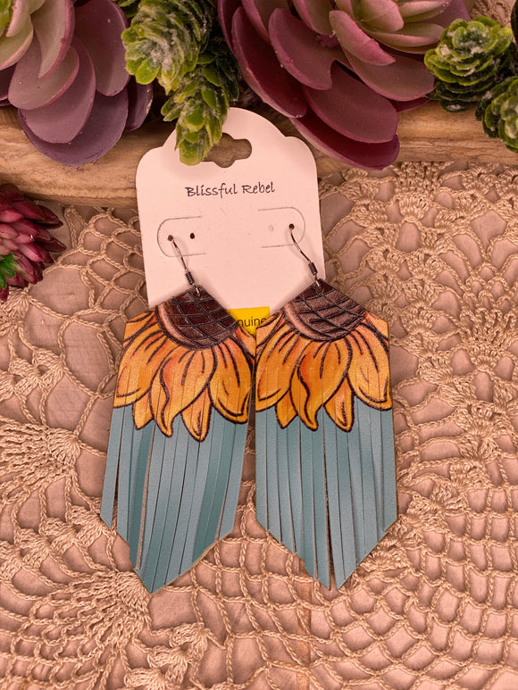 Genuine Leather Sunflower Earrings