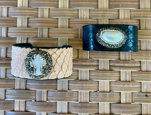 Stone Embellished Faux Leather cuff bracelets