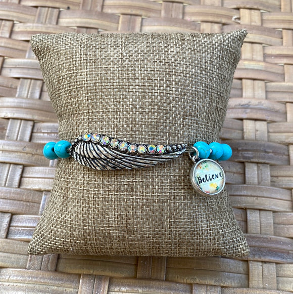 Believe Charm Wing Bead Bracelet