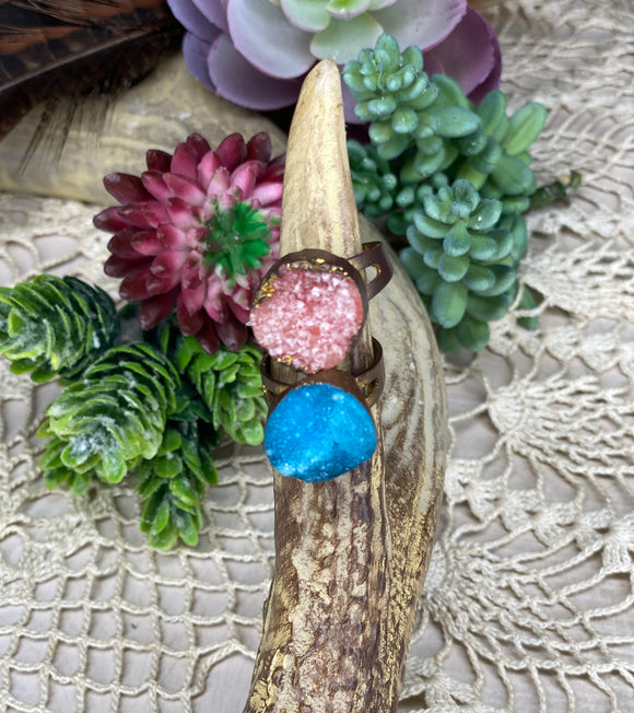 Natural Druzy Stone Adjustable Ring