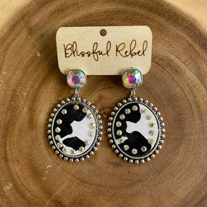 Cowhide black genuine leather earrings