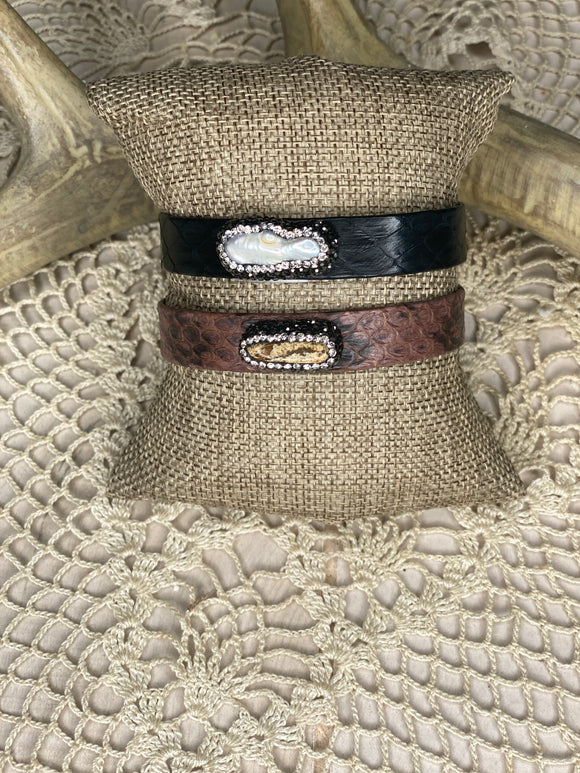 Stone Embellished Faux Leather Bracelet