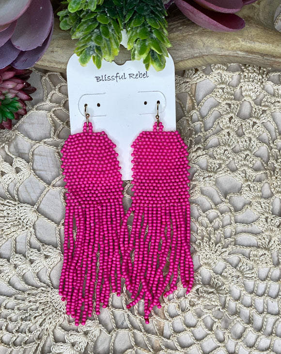 Pink Fringe Bead Seed Earrings