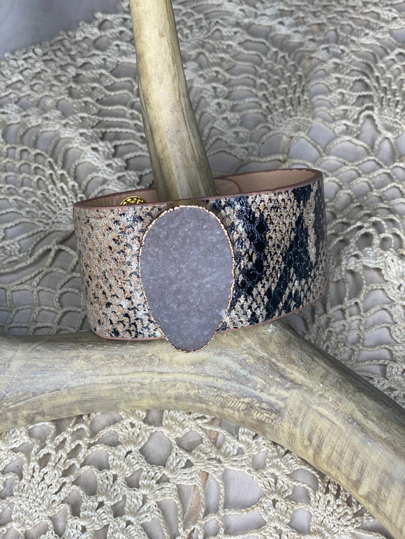 Natural Druzy Stone Faux Leather Band Bracelets