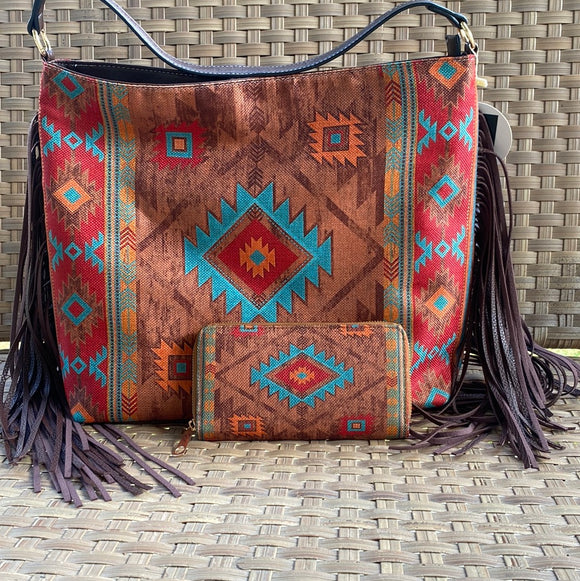 Large Fringe Aztec Purse w/Wallet