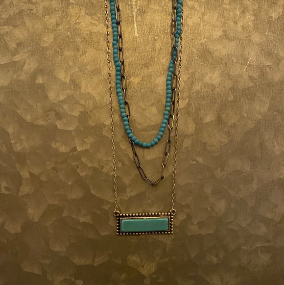 Turquoise Bar layered bead/chain necklace