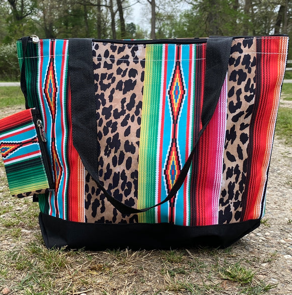 Serape Cheetah Print Canvas Tote