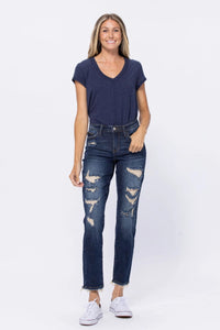 Judy Blue Mid-Rise Boyfriend Destroyed Jeans