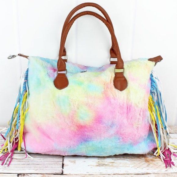 Over the Rainbow Fur Fringe Tote